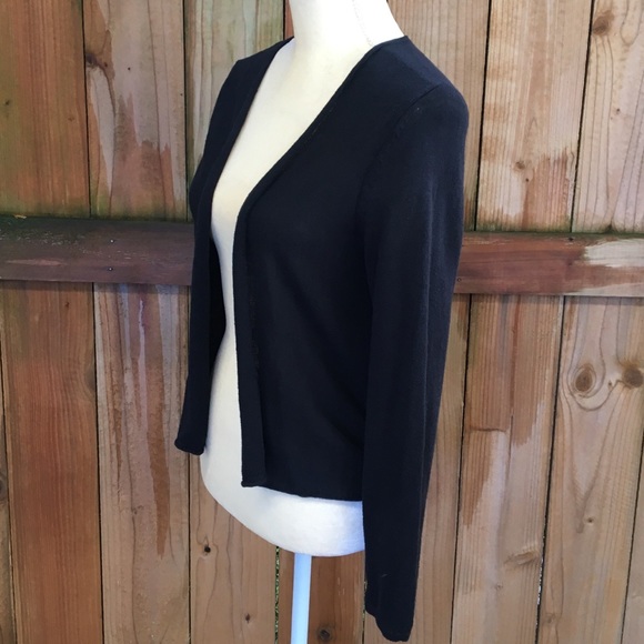 J Jill Cropped Open Black Linen Blend Cardigan GUC - Picture 4 of 8